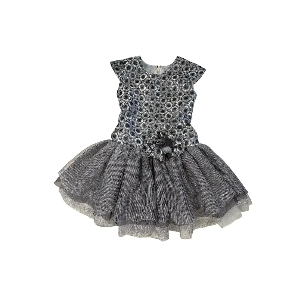 Isobella & Chloe Brocade Tulle Dress Girls 3T Gray Silver Special Occasion Party